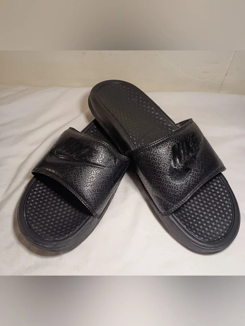 Nike Benassi JDI Slides All Black Sketch Print Men’s Size 11
